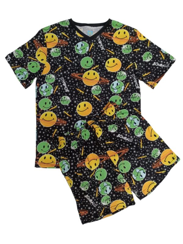PIJAMA GLOW PLANETAS NEGRO ADULTO M/C